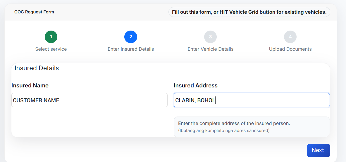 Customer Entry Step 2